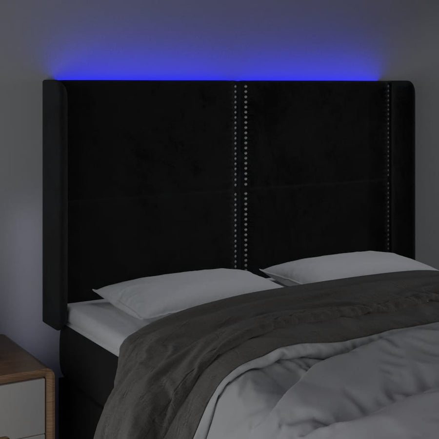 Hoofdbord LED 147x16x118/128 cm fluweel zwart 147 x 16 x 118/128 cm Zwart