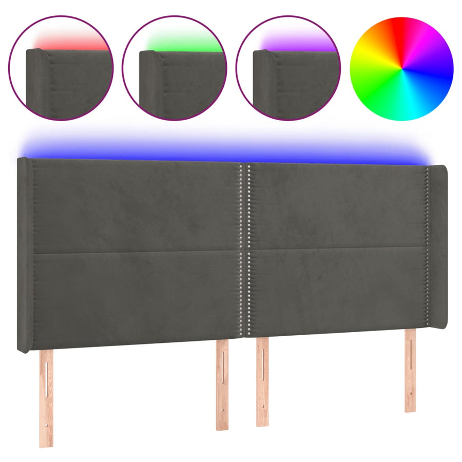 Hoofdbord LED 163x16x118/128 cm fluweel donkergrijs 163 x 16 x 118/128 cm Donkergrijs