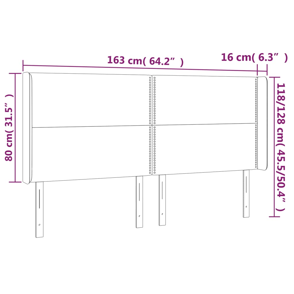 Hoofdbord LED 163x16x118/128 cm fluweel zwart 163 x 16 x 118/128 cm Zwart