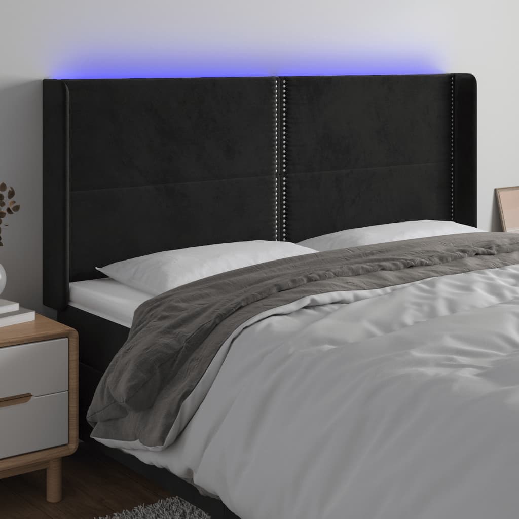 Hoofdbord LED 163x16x118/128 cm fluweel zwart 163 x 16 x 118/128 cm Zwart