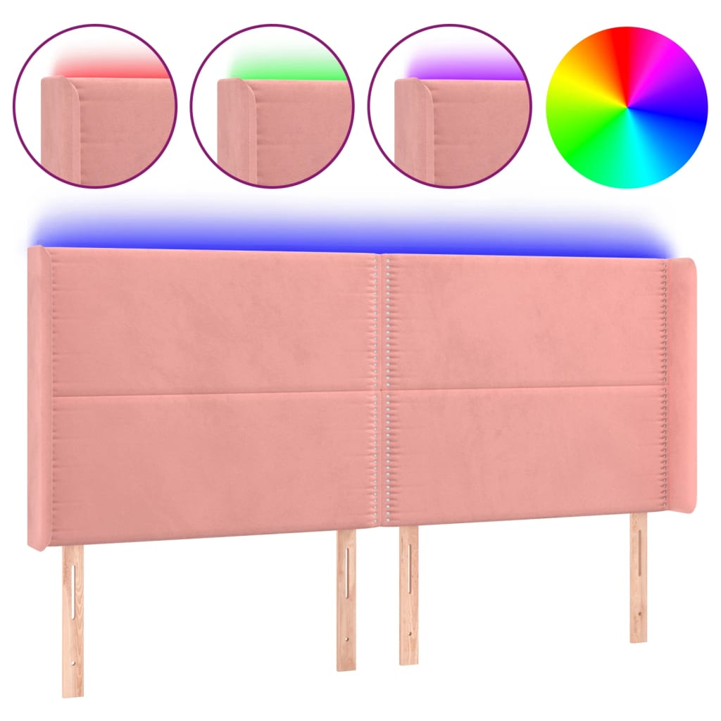 Hoofdbord LED 163x16x118/128 cm fluweel roze 163 x 16 x 118/128 cm Roze