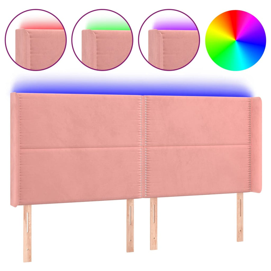 Hoofdbord LED 163x16x118/128 cm fluweel roze 163 x 16 x 118/128 cm Roze