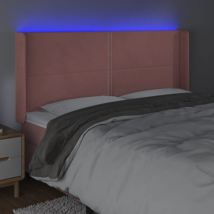 Hoofdbord LED 163x16x118/128 cm fluweel roze 163 x 16 x 118/128 cm Roze