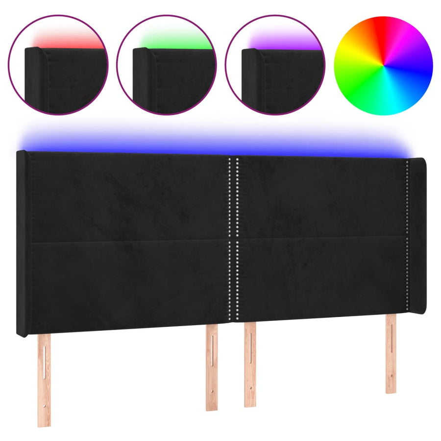 Hoofdbord LED 183x16x118/128 cm fluweel zwart 183 x 16 x 118/128 cm Zwart