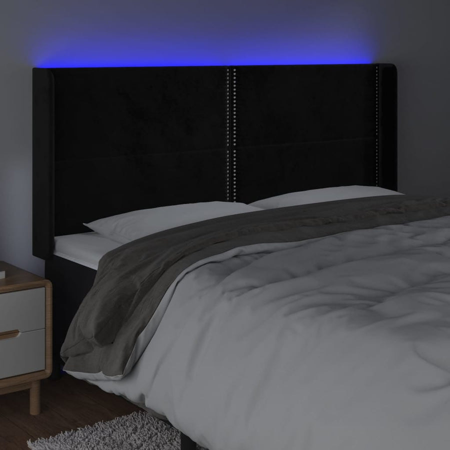 Hoofdbord LED 203x16x118/128 cm fluweel zwart 203 x 16 x 118/128 cm Zwart