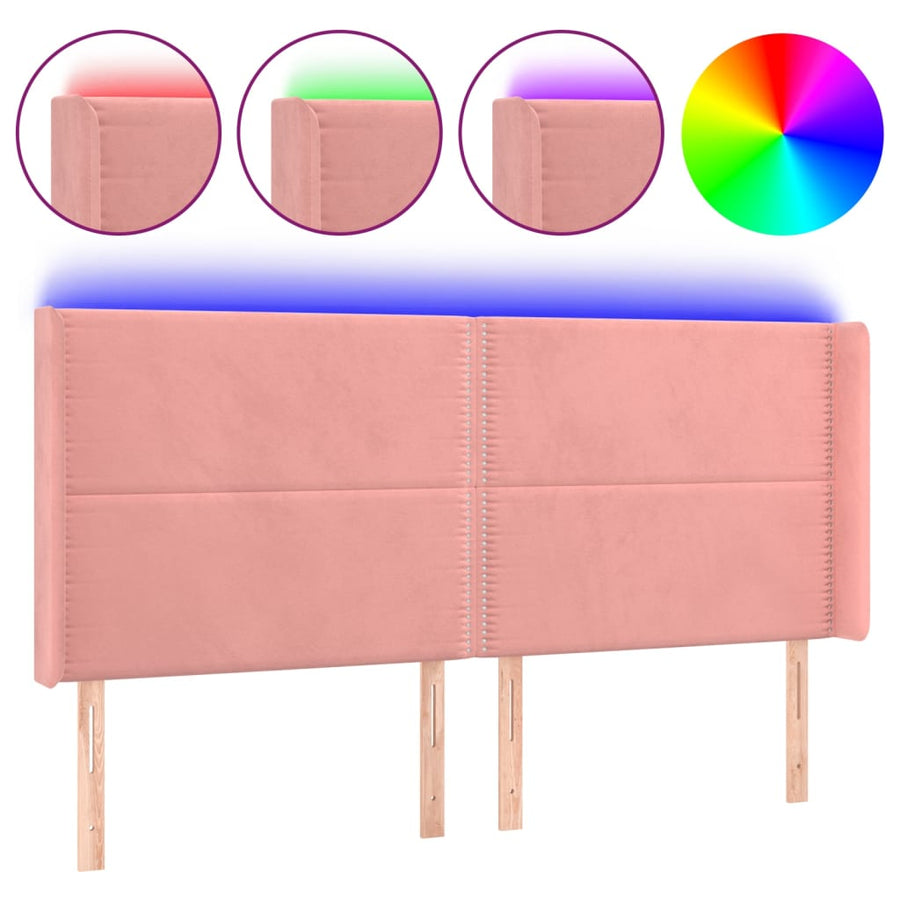 Hoofdbord LED 203x16x118/128 cm fluweel roze 203 x 16 x 118/128 cm Roze