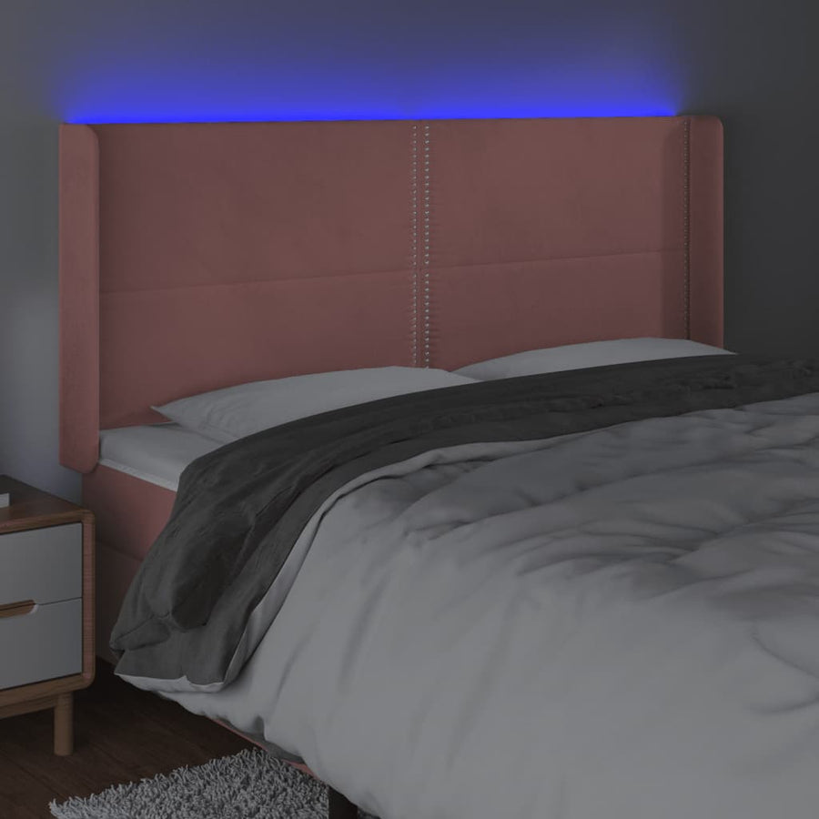 Hoofdbord LED 203x16x118/128 cm fluweel roze 203 x 16 x 118/128 cm Roze
