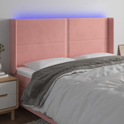 Hoofdbord 203x16x118/128 cm fluweel roze LED