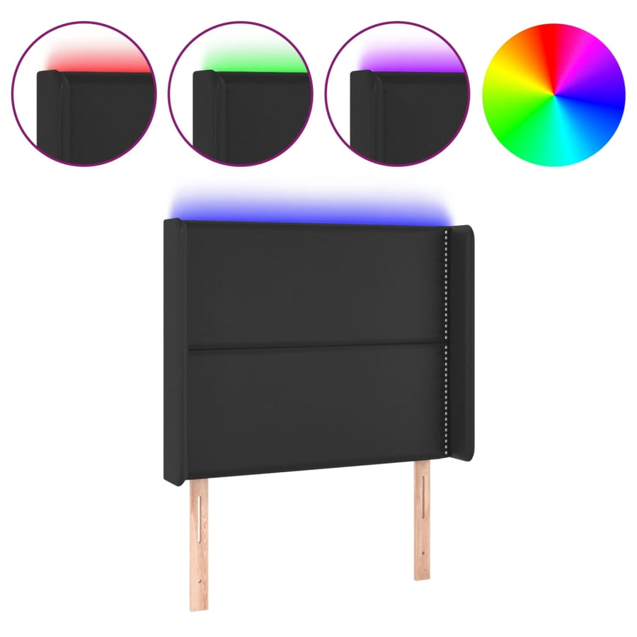 Hoofdbord LED 93x16x118/128 cm kunstleer zwart 93 x 16 x 118/128 cm Zwart