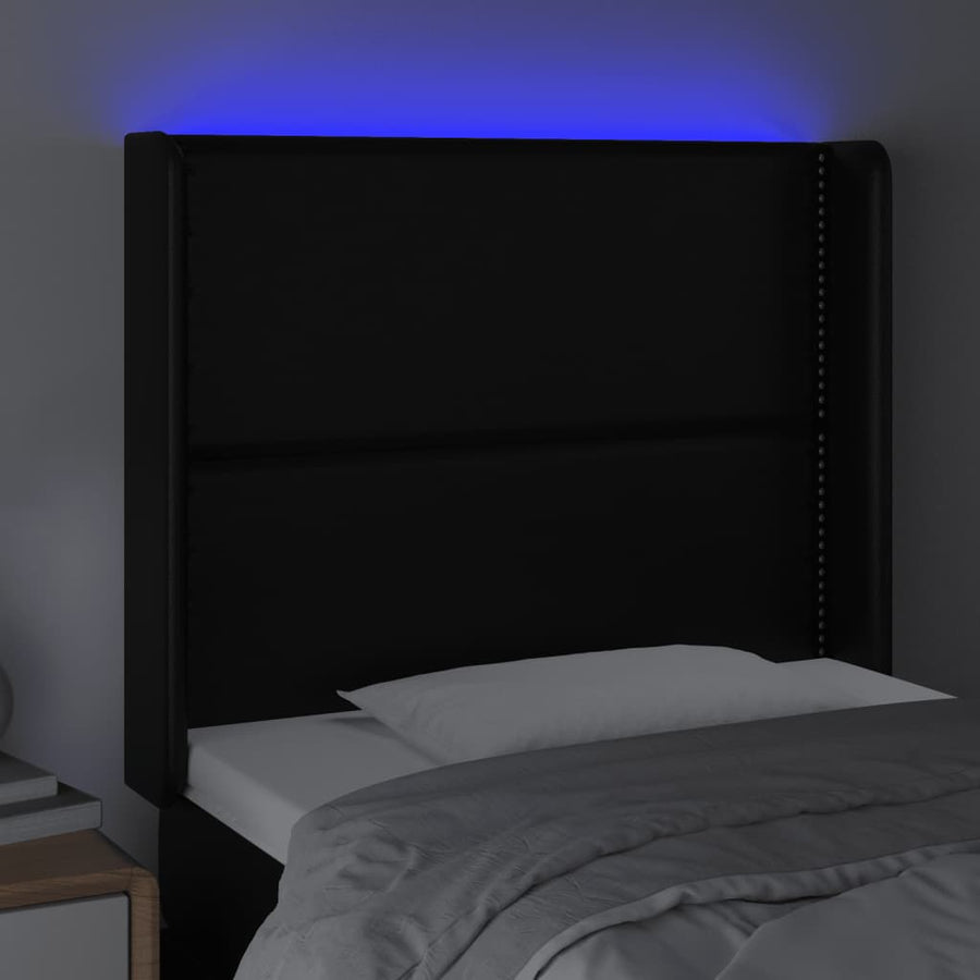 Hoofdbord LED 93x16x118/128 cm kunstleer zwart 93 x 16 x 118/128 cm Zwart