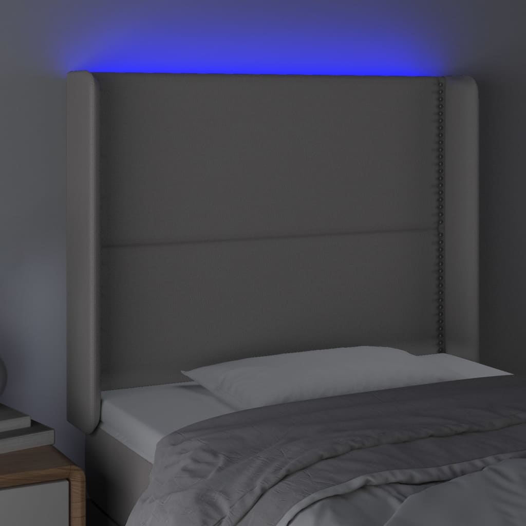 Hoofdbord LED 93x16x118/128 cm kunstleer grijs 93 x 16 x 118/128 cm Grijs