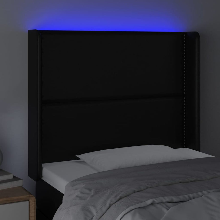 Hoofdbord LED 103x16x118/128 cm kunstleer zwart 103 x 16 x 118/128 cm Zwart