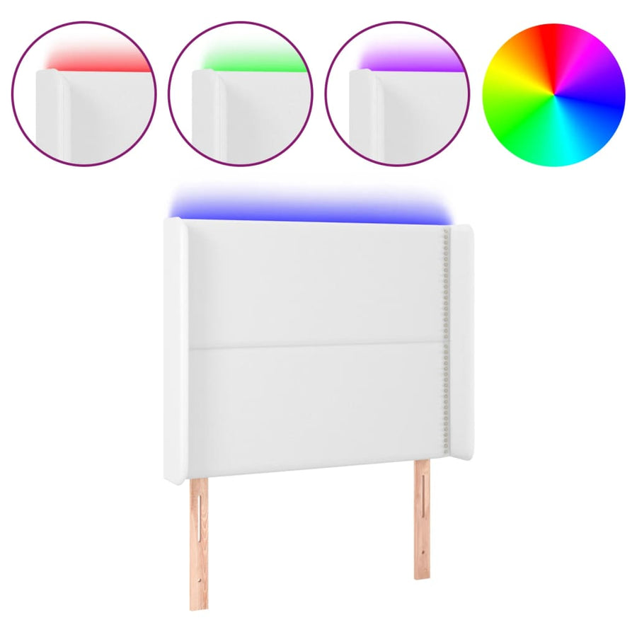 Hoofdbord LED 103x16x118/128 cm kunstleer wit 103 x 16 x 118/128 cm Wit