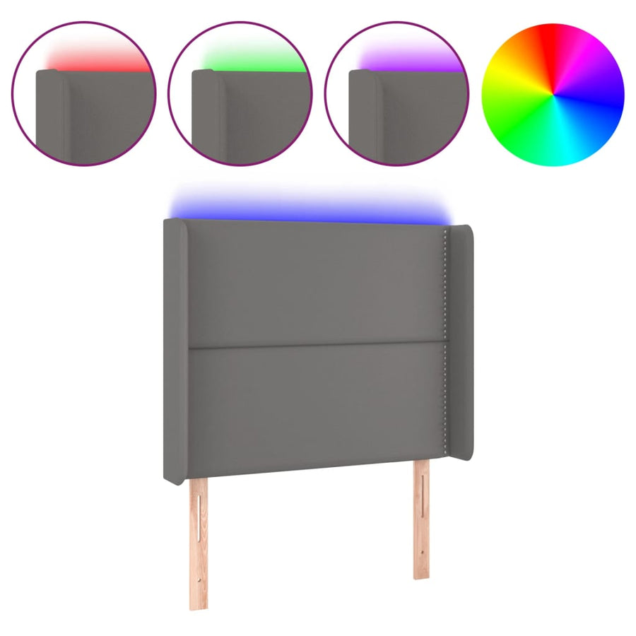 Hoofdbord LED 103x16x118/128 cm kunstleer grijs 103 x 16 x 118/128 cm Grijs