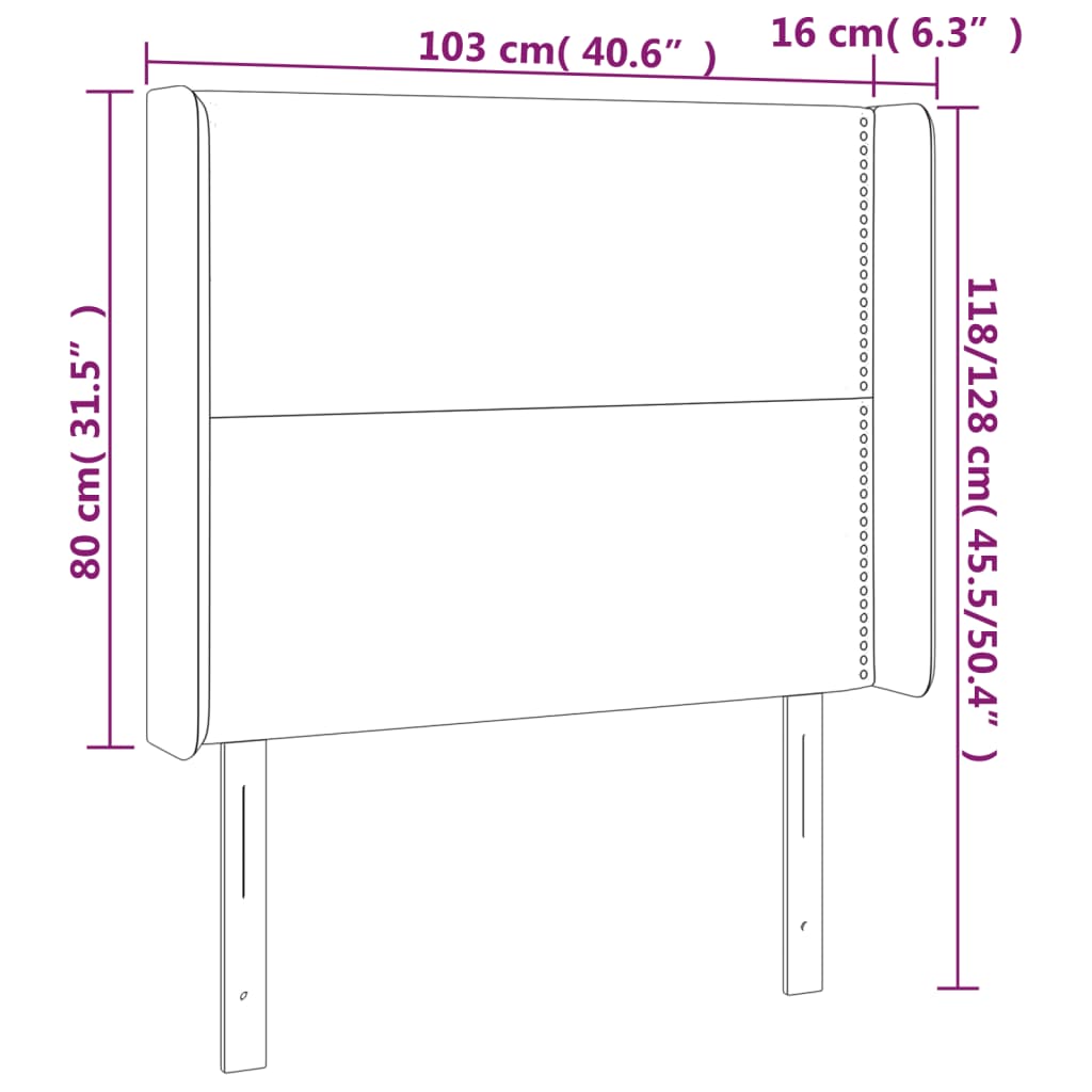 Hoofdbord LED 103x16x118/128 cm kunstleer grijs 103 x 16 x 118/128 cm Grijs