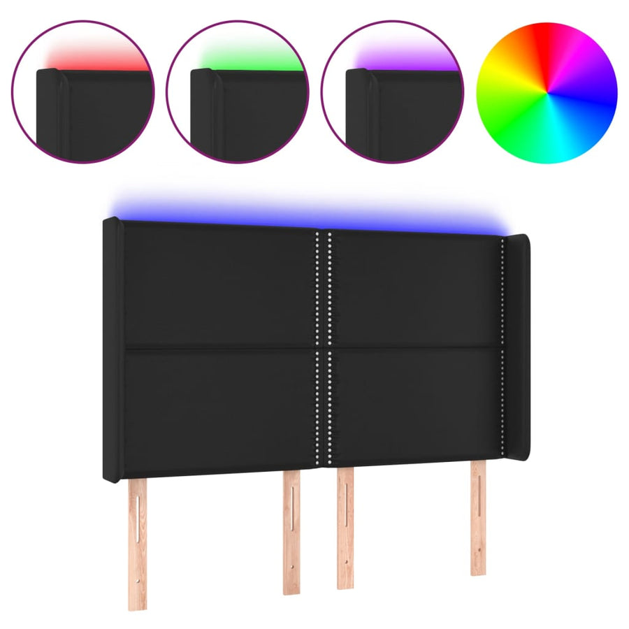 Hoofdbord LED 147x16x118/128 cm kunstleer zwart 147 x 16 x 118/128 cm Zwart