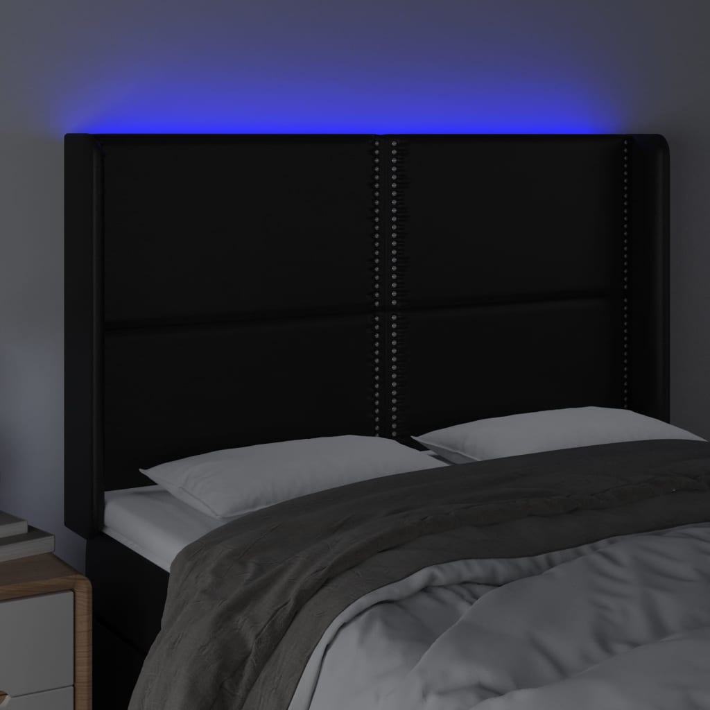 Hoofdbord LED 147x16x118/128 cm kunstleer zwart 147 x 16 x 118/128 cm Zwart