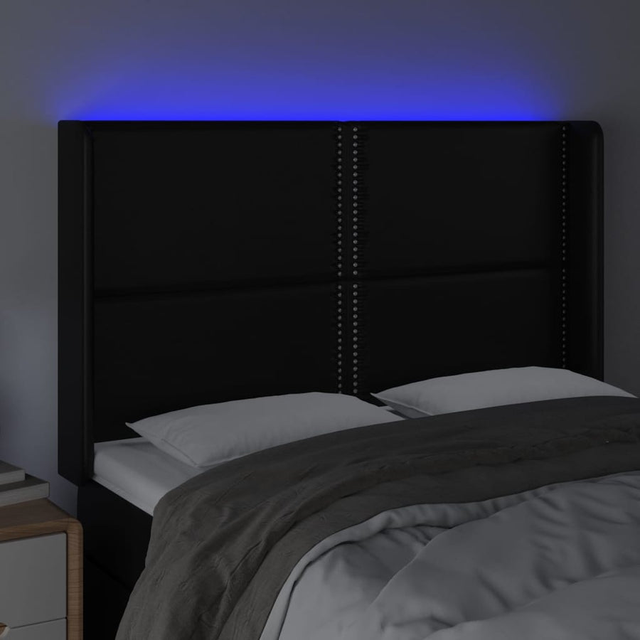 Hoofdbord LED 147x16x118/128 cm kunstleer zwart 147 x 16 x 118/128 cm Zwart