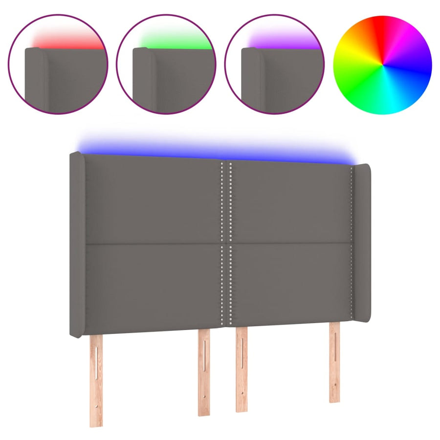 Hoofdbord LED 147x16x118/128 cm kunstleer grijs 147 x 16 x 118/128 cm Grijs