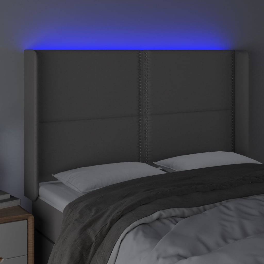 Hoofdbord LED 147x16x118/128 cm kunstleer grijs 147 x 16 x 118/128 cm Grijs