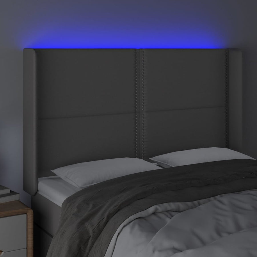 Hoofdbord LED 147x16x118/128 cm kunstleer grijs 147 x 16 x 118/128 cm Grijs