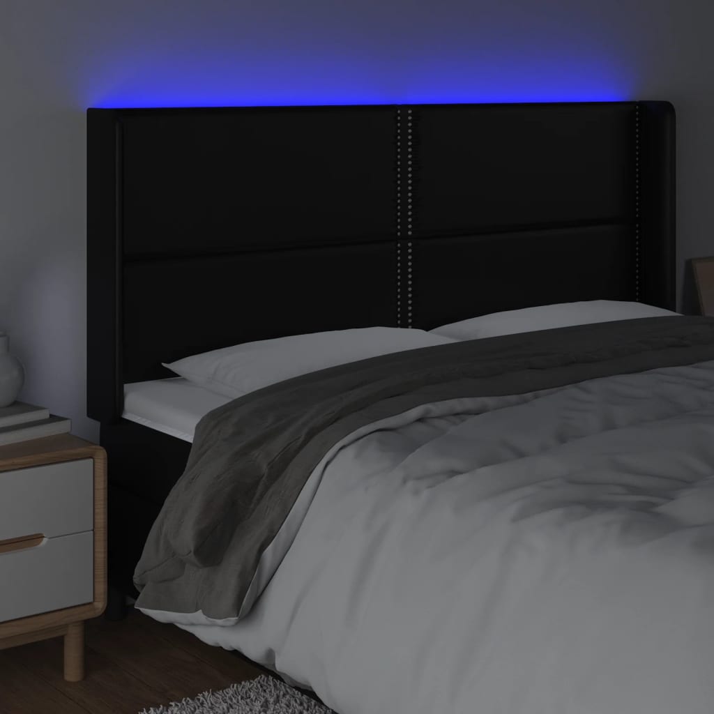 Hoofdbord LED 183x16x118/128 cm kunstleer zwart 183 x 16 x 118/128 cm Zwart