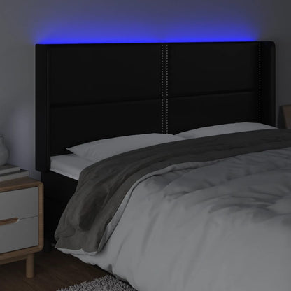 Hoofdbord LED 183x16x118/128 cm kunstleer zwart 183 x 16 x 118/128 cm Zwart