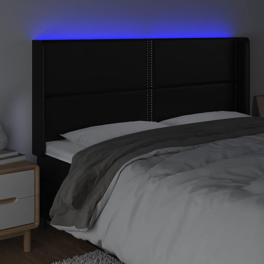Hoofdbord LED 183x16x118/128 cm kunstleer zwart 183 x 16 x 118/128 cm Zwart