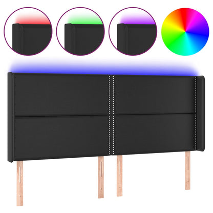 Hoofdbord LED 203x16x118/128 cm kunstleer zwart 203 x 16 x 118/128 cm Zwart
