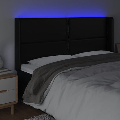 Hoofdbord LED 203x16x118/128 cm kunstleer zwart 203 x 16 x 118/128 cm Zwart