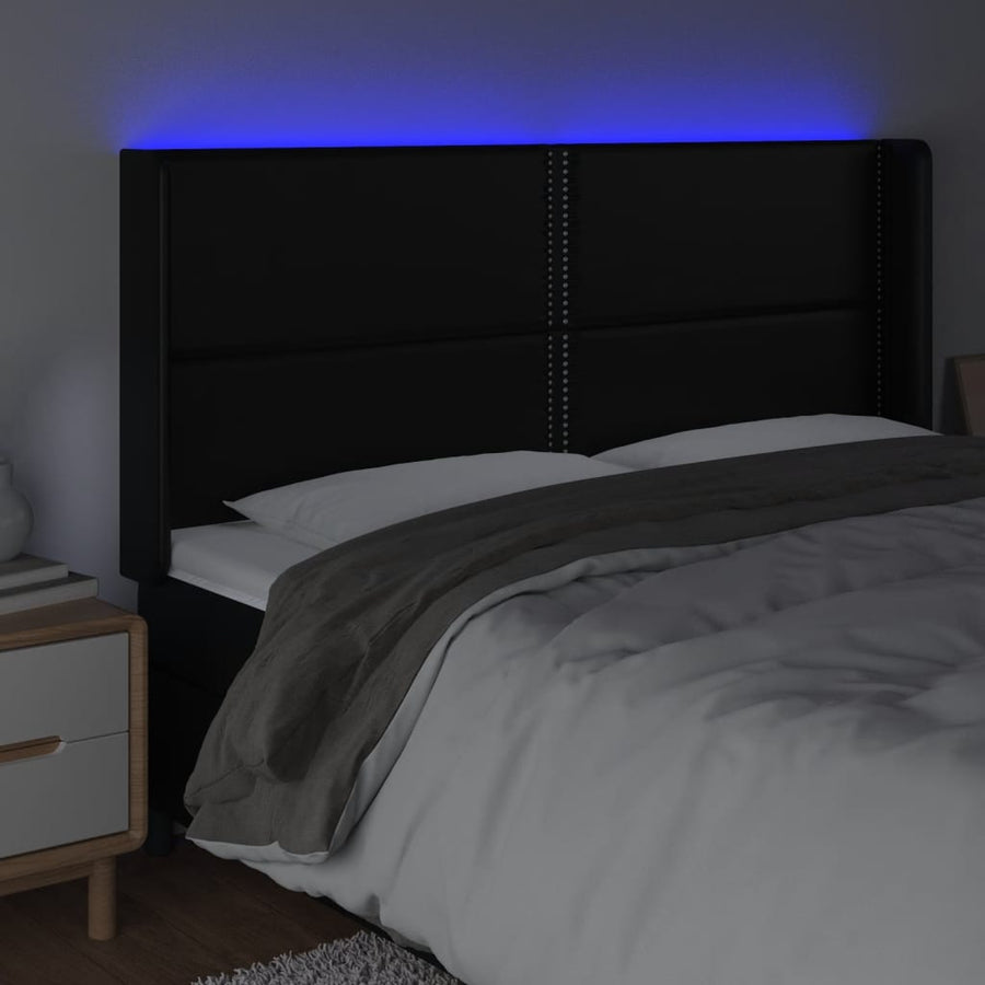 Hoofdbord LED 203x16x118/128 cm kunstleer zwart 203 x 16 x 118/128 cm Zwart