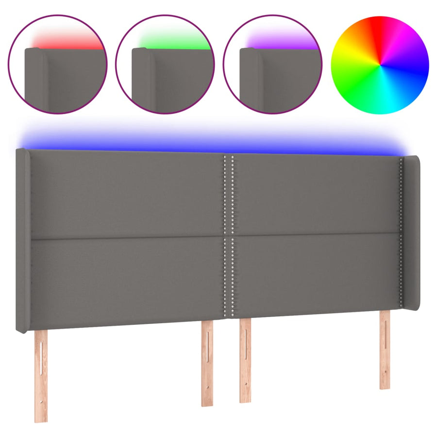 Hoofdbord LED 203x16x118/128 cm kunstleer grijs 203 x 16 x 118/128 cm Grijs