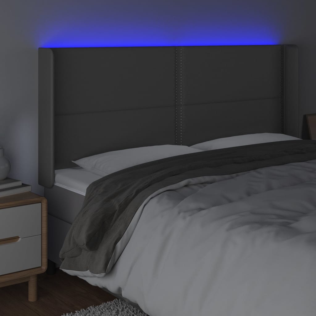 Hoofdbord LED 203x16x118/128 cm kunstleer grijs 203 x 16 x 118/128 cm Grijs