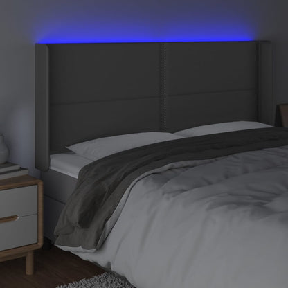 Hoofdbord LED 203x16x118/128 cm kunstleer grijs 203 x 16 x 118/128 cm Grijs