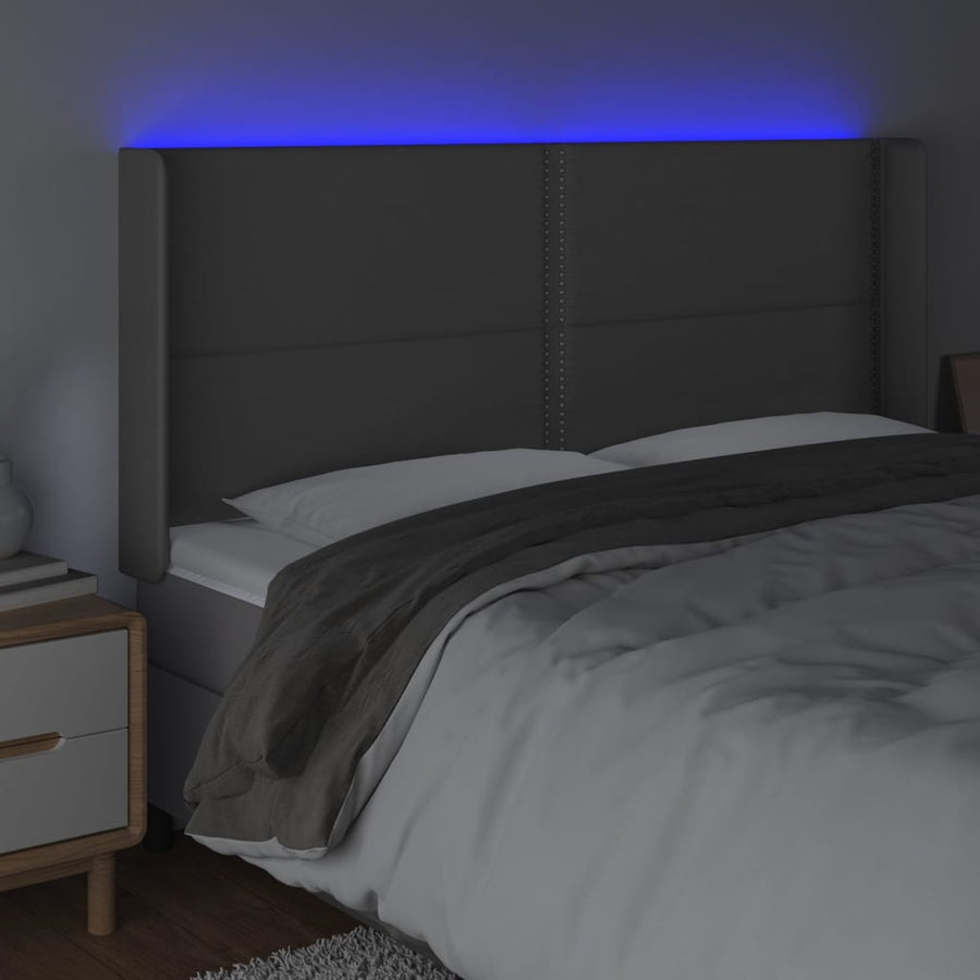 Hoofdbord LED 203x16x118/128 cm kunstleer grijs 203 x 16 x 118/128 cm Grijs