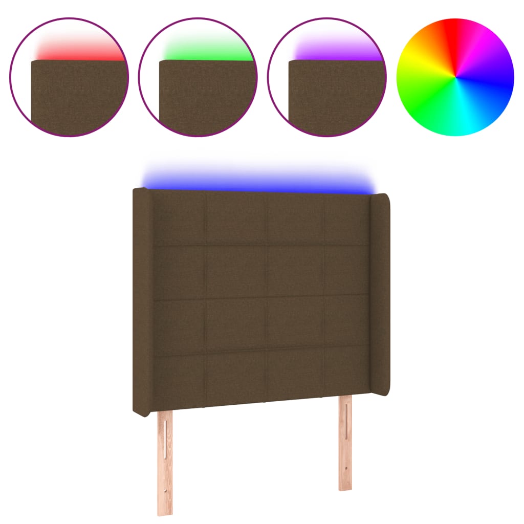 Hoofdbord LED 83x16x118/128 cm stof donkerbruin