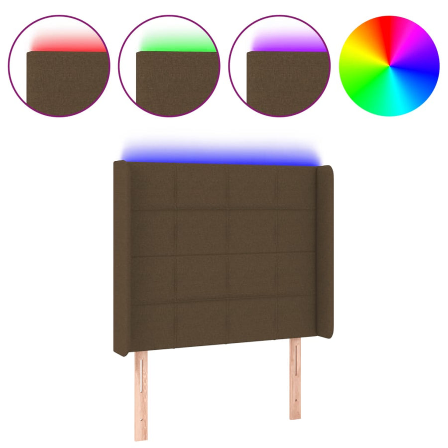 Hoofdbord LED 83x16x118/128 cm stof donkerbruin