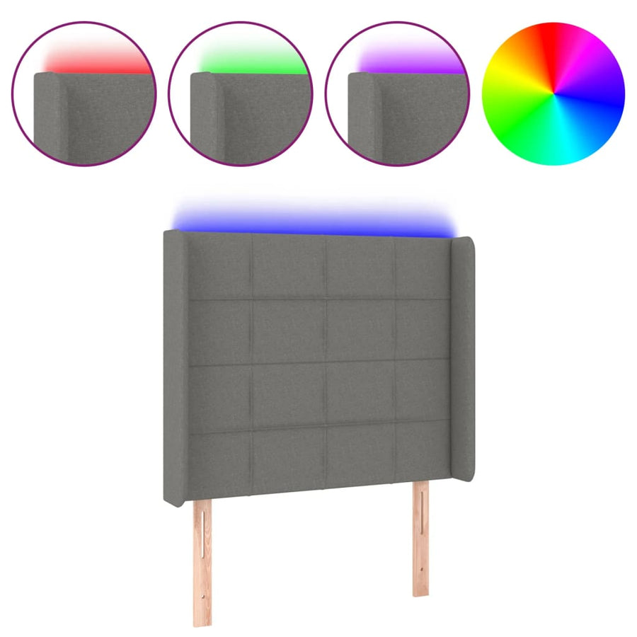 Hoofdbord LED 93x16x118/128 cm stof donkergrijs 93 x 16 x 118/128 cm Donkergrijs