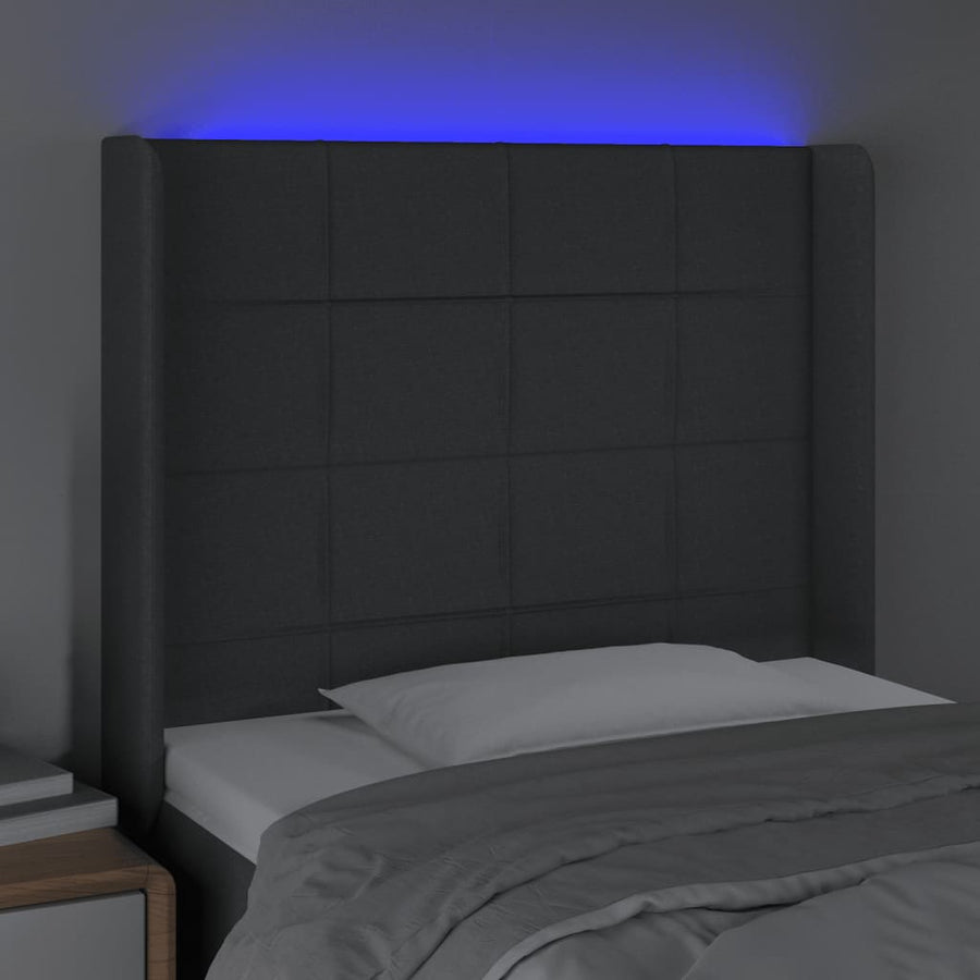 Hoofdbord LED 93x16x118/128 cm stof donkergrijs 93 x 16 x 118/128 cm Donkergrijs