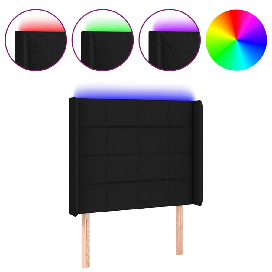 Hoofdbord LED 93x16x118/128 cm stof zwart 93 x 16 x 118/128 cm Zwart