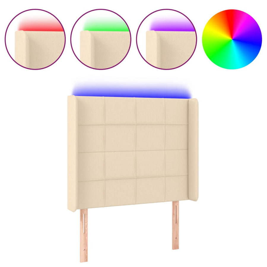 Hoofdbord LED 93x16x118/128 cm stof crèmekleurig 93 x 16 x 118/128 cm Crème
