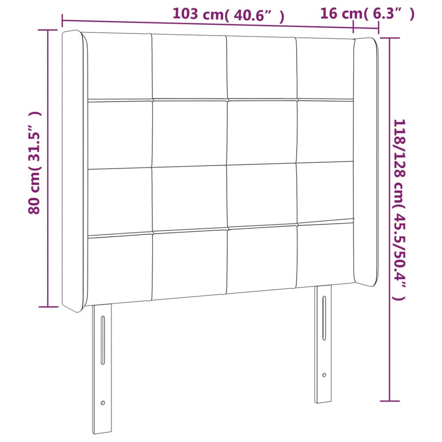 Hoofdbord LED 103x16x118/128 cm stof lichtgrijs 103 x 16 x 118/128 cm Lichtgrijs