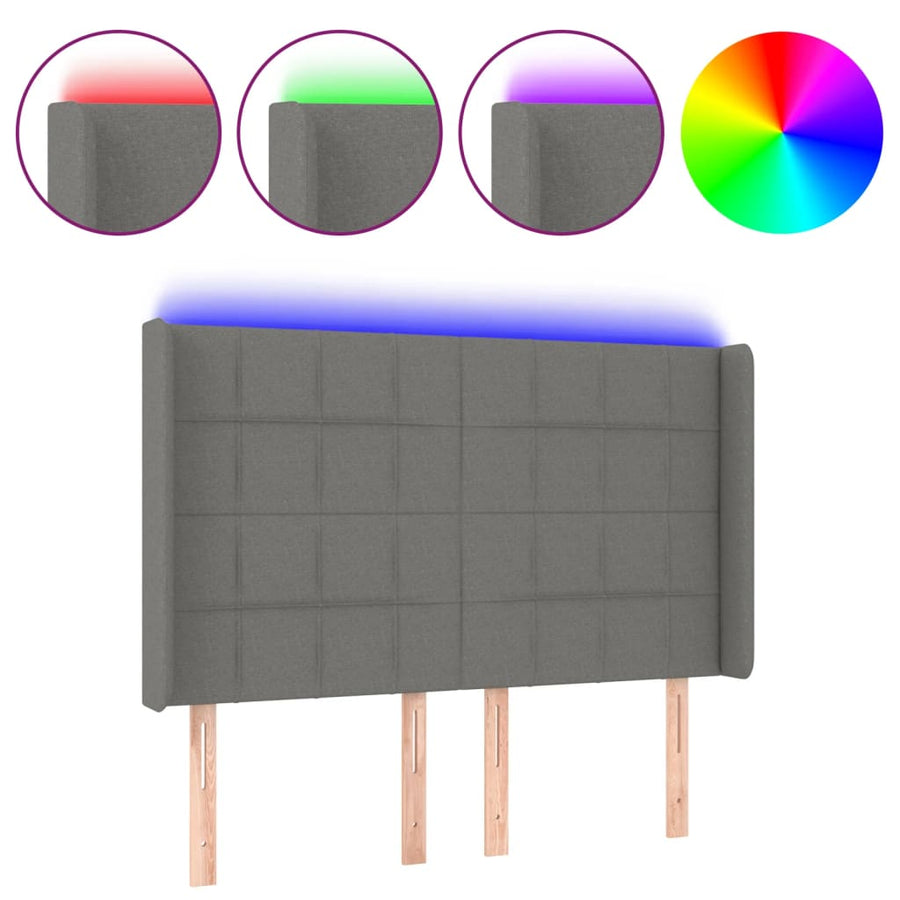 Hoofdbord LED 147x16x118/128 cm stof donkergrijs 147 x 16 x 118/128 cm Donkergrijs