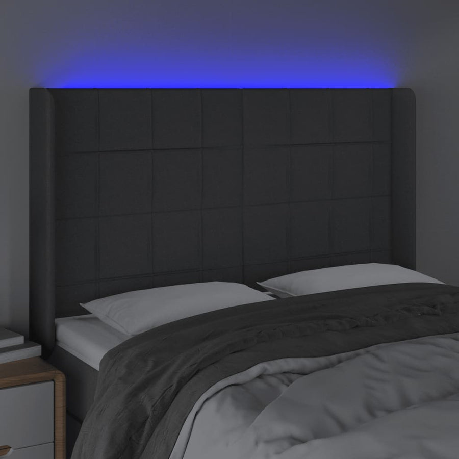 Hoofdbord LED 147x16x118/128 cm stof donkergrijs 147 x 16 x 118/128 cm Donkergrijs