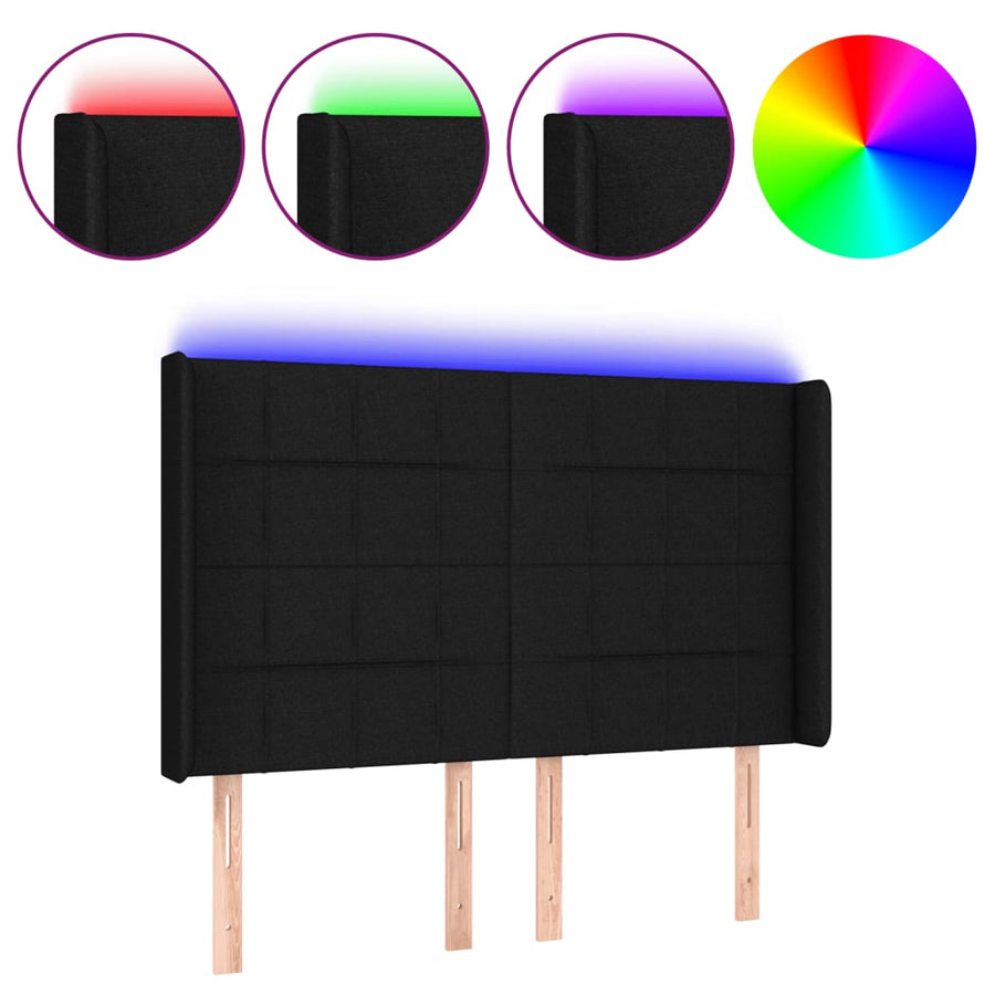 Hoofdbord Led Stof 147 x 16 x 118/128 cm Zwart
