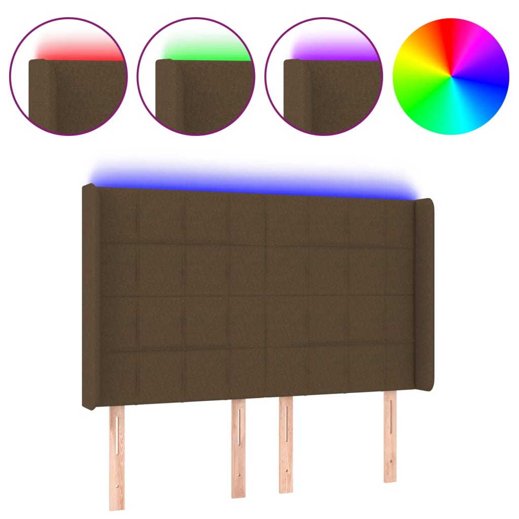 Hoofdbord LED 147x16x118/128 cm stof donkerbruin 147 x 16 x 118/128 cm Donkerbruin