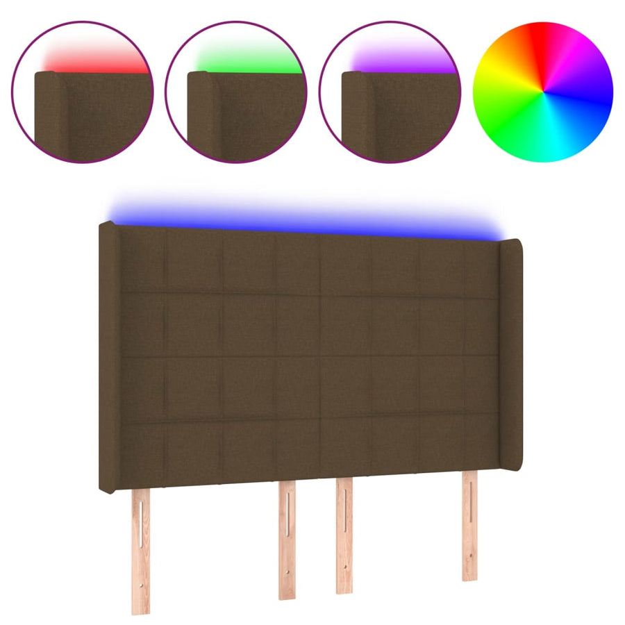 Hoofdbord LED 147x16x118/128 cm stof donkerbruin 147 x 16 x 118/128 cm Donkerbruin