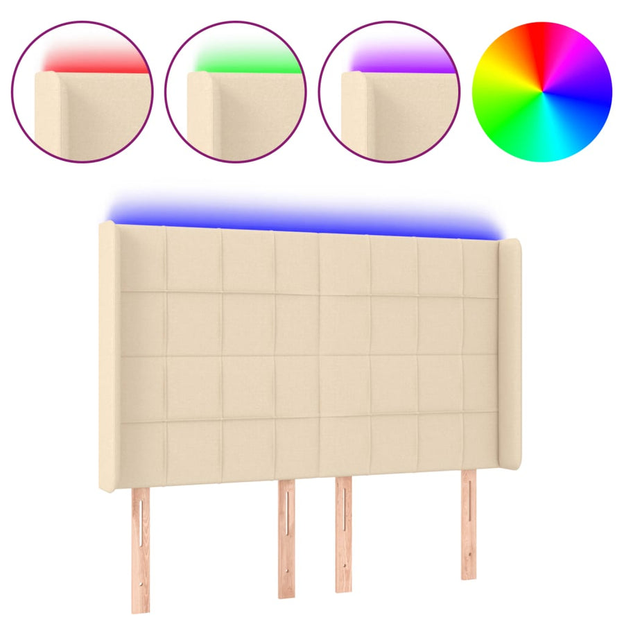 Hoofdbord LED 147x16x118/128 cm stof crèmekleurig 147 x 16 x 118/128 cm Crème