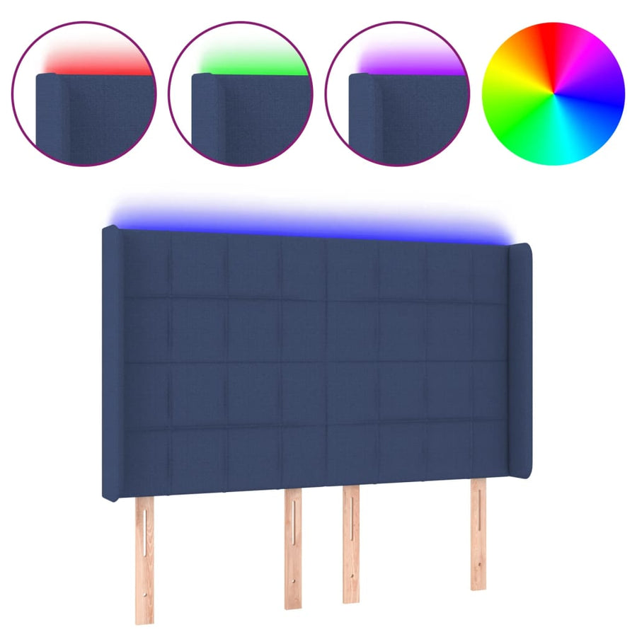 Hoofdbord LED 147x16x118/128 cm stof blauw 147 x 16 x 118/128 cm Blauw
