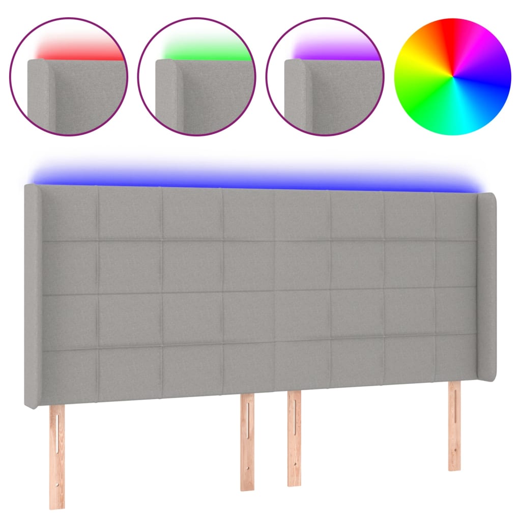Hoofdbord LED 163x16x118/128 cm stof lichtgrijs 163 x 16 x 118/128 cm Lichtgrijs